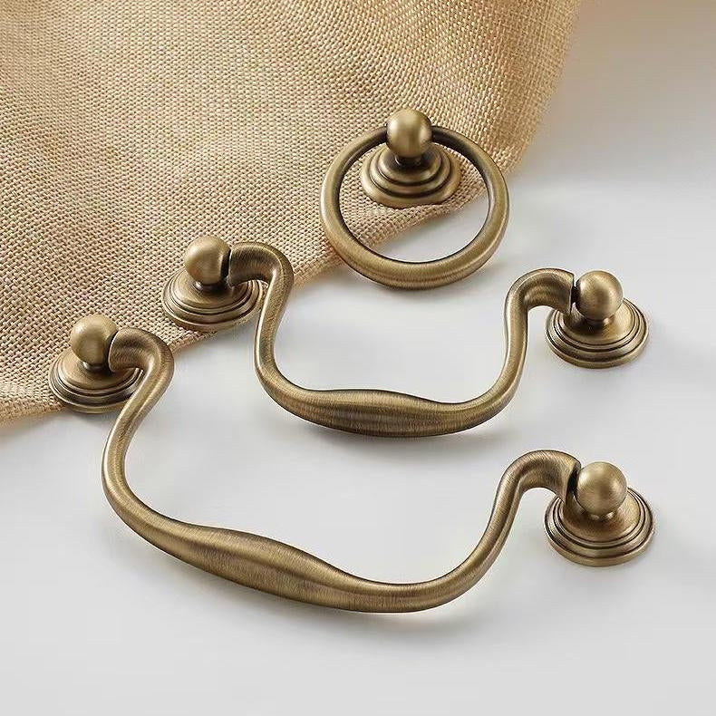3.75" 5" Vintage Look Swan Neck Swing Bail Handle, Cabinet Drop Ring Pull, Antique Bronze
