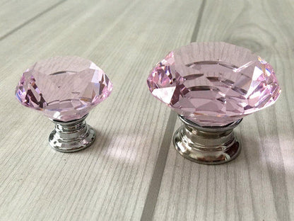 Pink Glass Drawer Knobs with Backplate, Polished Chrome