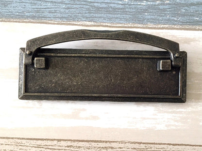 3" Vintage Style Drop Bail Drawer Pulls with Rectangle Backplate, Antique Bronze