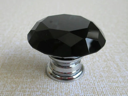 Black Glass Drawer Knobs, Polished Chrome, Kitchen Hardware