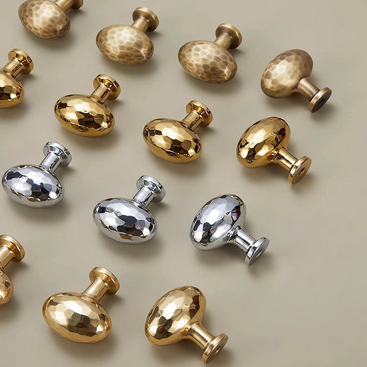 Hammered Brass Knobs, Egg Drawer Pulls, Bronze Gold Silver