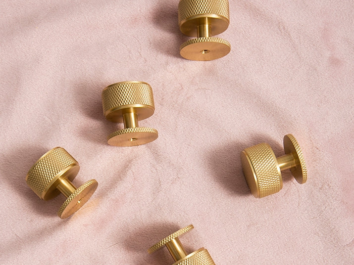 Knurled Brushed Brass Cabinet Knob - Classic Hardware