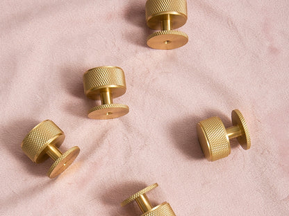 Knurled Brushed Brass Cabinet Knob - Classic Hardware
