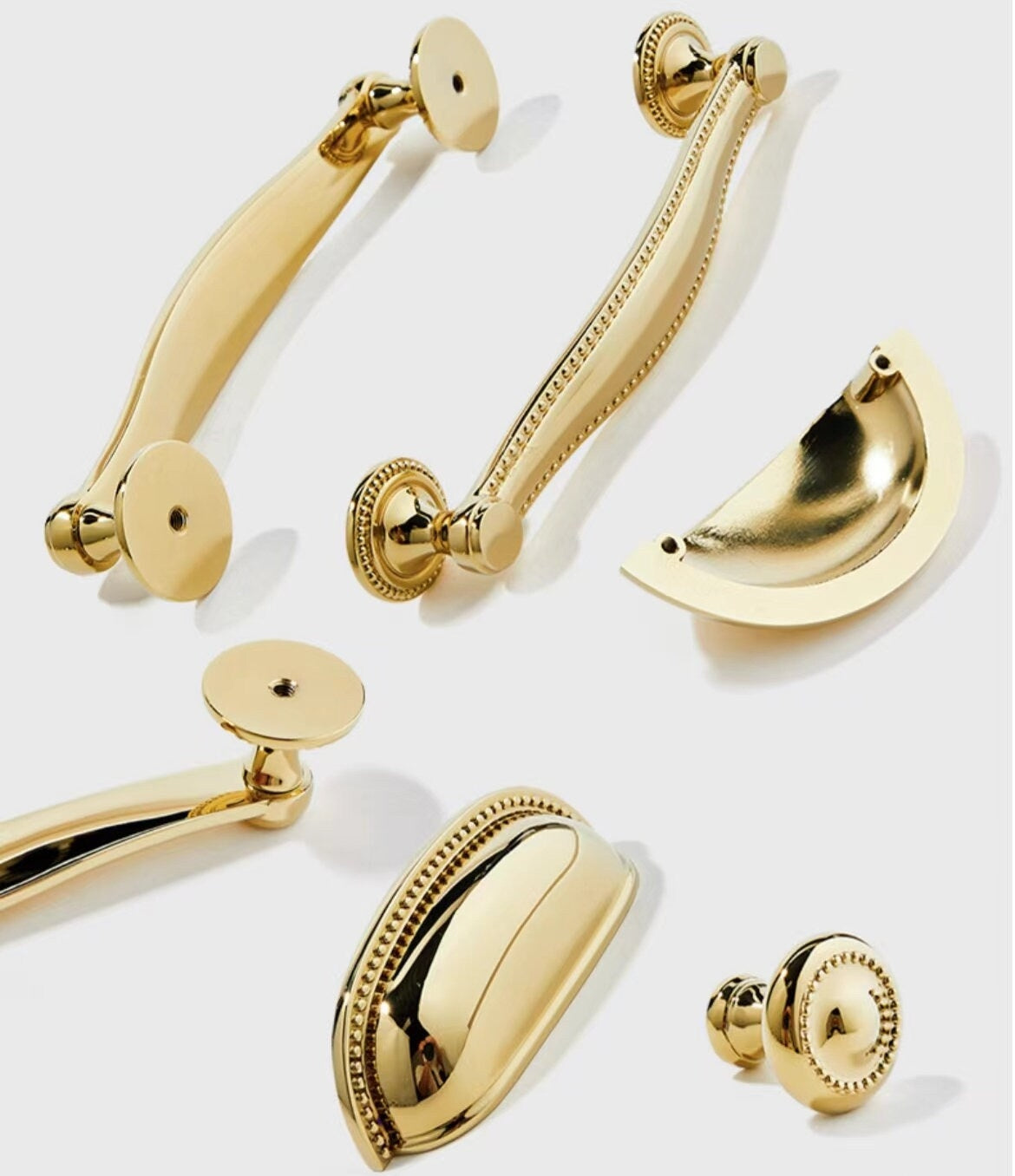 Stylish Polished Brass Cabinet Handles, Shiny Gold Drawer Cup Pulls