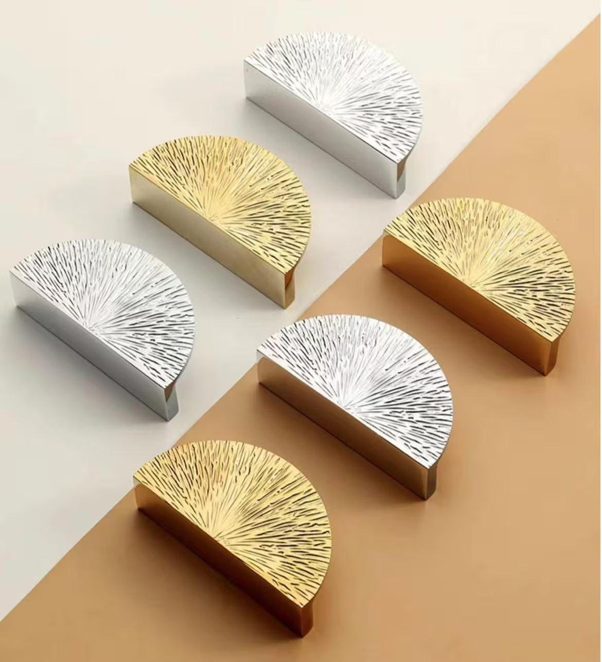 1.25" 2.5" Starburst Half Moon Drawer Pulls - Polished Brass/Chrome - LynnsHardware