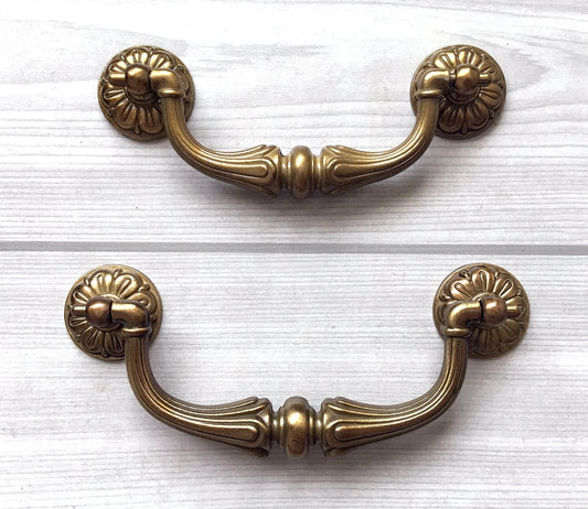 3.75" 4.5" Drop Bail Dresser Drawer Pull Handles Antique Brass Vintage Style