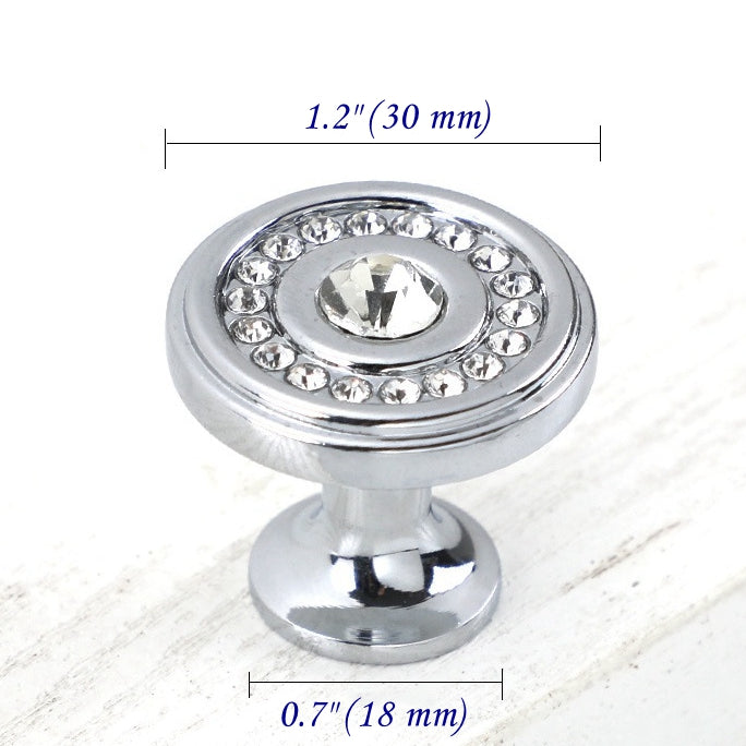 Crystal Drawer Pulls, Rhinestone Cabinet Knobs, Polished Chrome, Gold, Round, Cylinder, Square