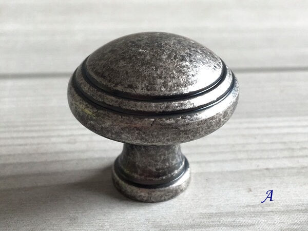 Antique Pewter Cabinet Pulls, Square Knob, Retro Kitchen Hardware