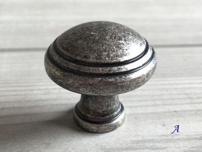 Antique Pewter Cabinet Pulls, Square Knob, Retro Kitchen Hardware