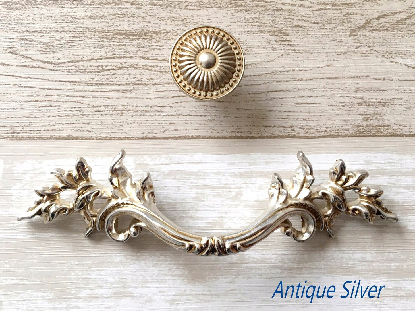 3" Centers Leafy Drawer Pulls, French Provincial, Antique Bronze Silver Copper