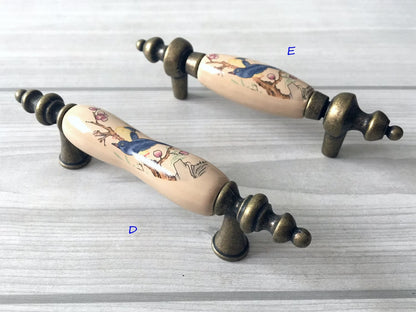 3" 3.75" 5" Flower Bird Porcelain Drawer Pulls Cabinet Handle, Tan Bronze