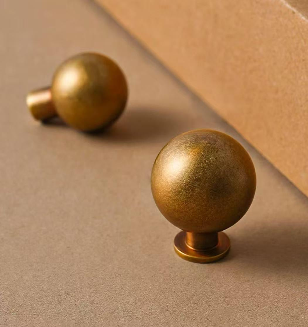 Warm Antique Brass Globed Cabinet Knobs - Vintage Look