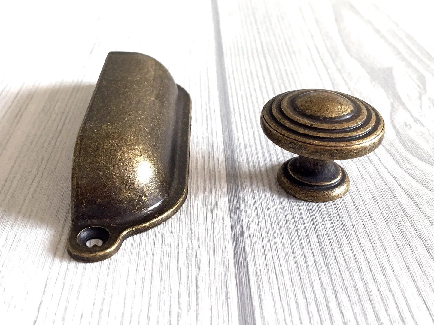3.5" 3.75" 5" Farmhouse Drawer Handle, Rustic Cup Dresser Pull, Antique Bronze