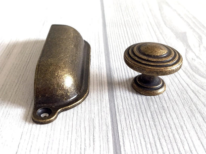3.5" 3.75" 5" Farmhouse Drawer Handle, Rustic Cup Dresser Pull, Antique Bronze