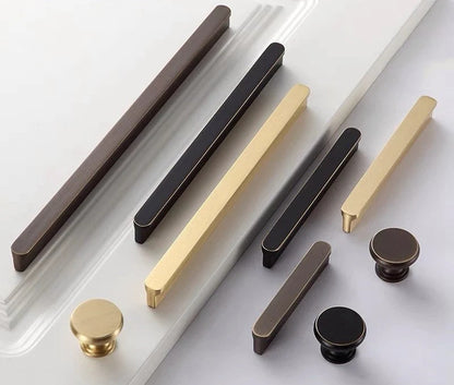 Solid Brass Cabinet Pulls, Simple Minimalism, Brushed Gold Brass, Matte Black, Coffee Bronze