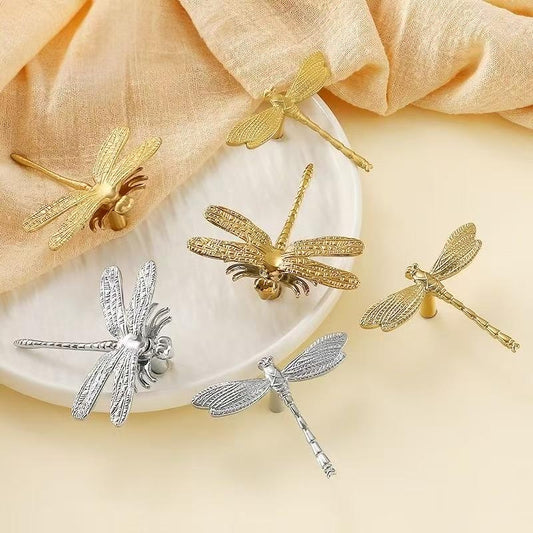 Dragonfly Brass Cabinet Knob, Polished Gold Chrome, Unique Drawer Pull, Kitchen Hardware