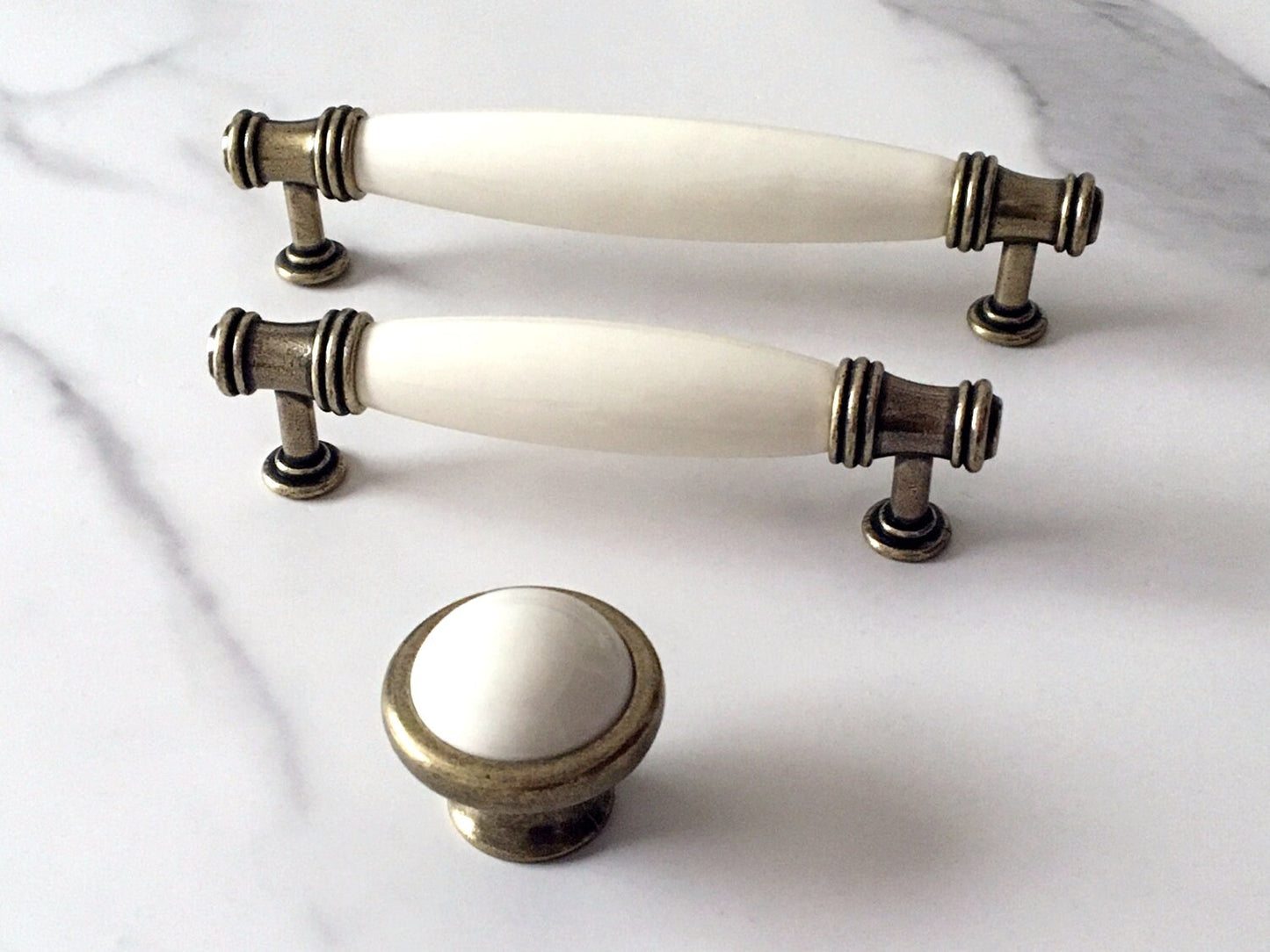 3.75" 5" Cream Ceramic Cabinet Pull Handles