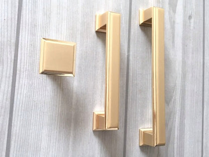 Gold Cabinet Pulls, Square Drawer Knobs, Kitchen Hardware, 3.75" 5" Centers