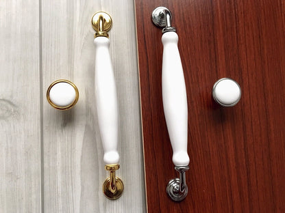7.5" Kitchen Cabinet Pulls, Round Knobs, 192 mm Centers, Porcelain, White Bronze Chrome