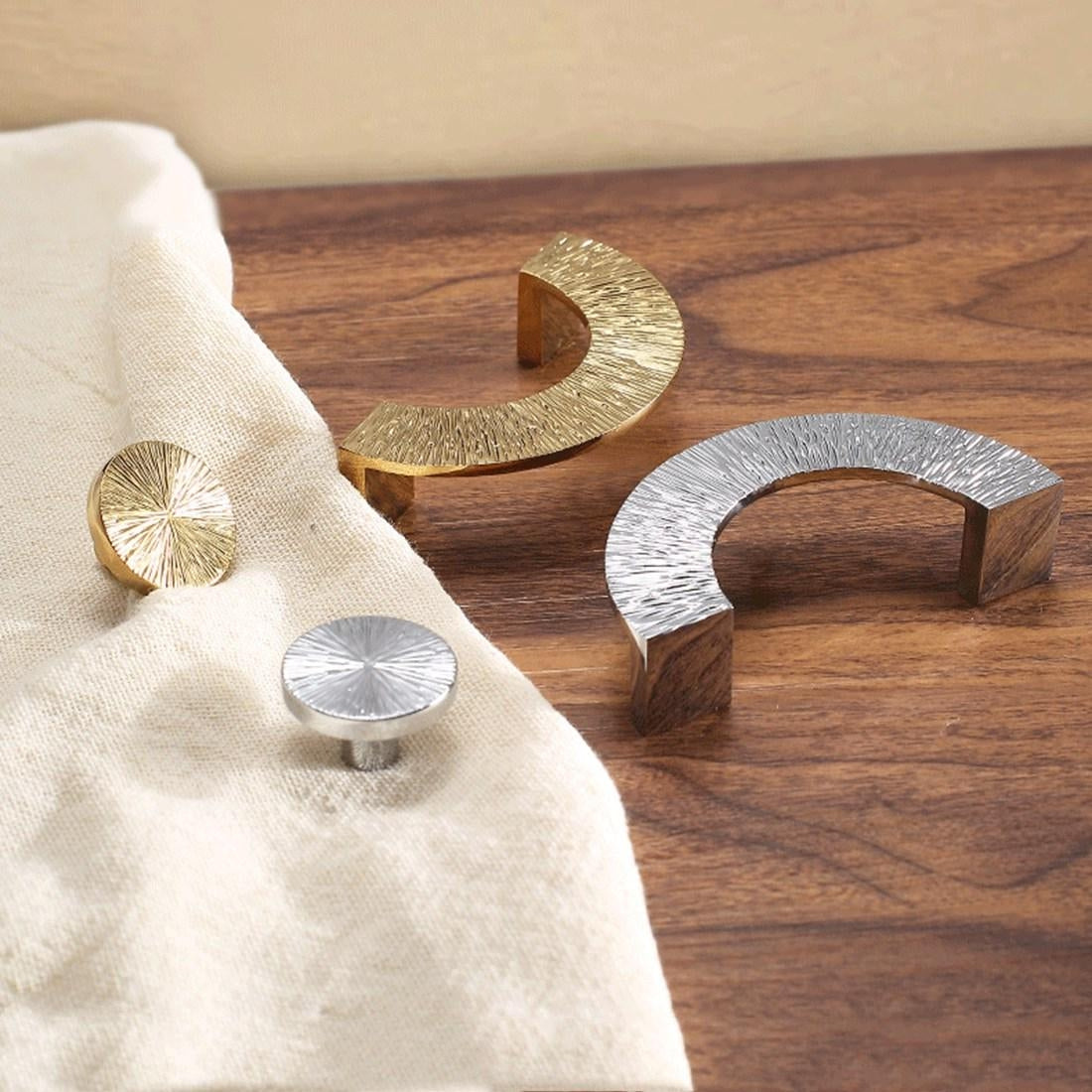 2.5“ Brass Sunburst Half Moon Drawer Pull & Circle Knob