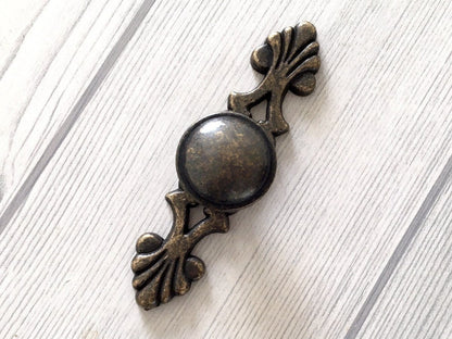 Antique Bronze Cabinet Knob with Back Plate, Retro Rustic MCM Kitchen Hardware