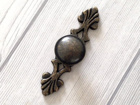 Antique Bronze Cabinet Knob with Back Plate, Retro Rustic MCM Kitchen Hardware