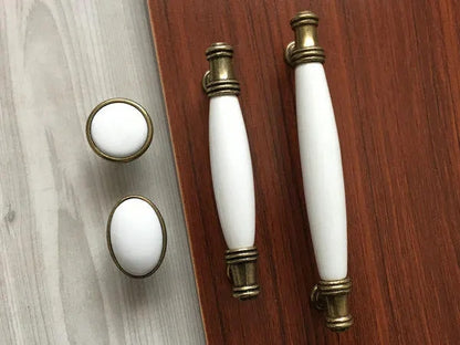 3.75" 5" Porcelain Drawer Pull,  White Antique Bronze, Kitchen Door Handle