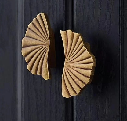 Brass Sunburst Half Circle Drawer Pulls w. Matching Knobs, Contemporary Kitchen Hardware