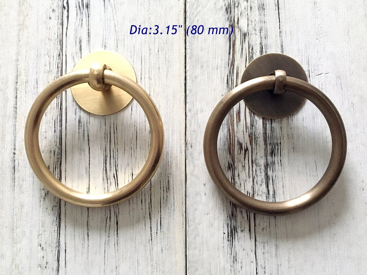 Multiple Sizes Drop Ring Pulls, Antique Bronze/Unlaquered Brass