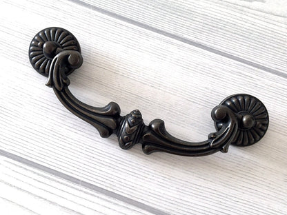 5" Centers Vintage Style Drop Bail Drawer Pulls, Antique Black, Antique Gold Brass, 128 mm Centers
