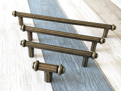 3.75" 5" 7.5" Centers Cabinet Bar Handles, Antique Bronze Kitchen Hardware, 96 128 192 mm Holes