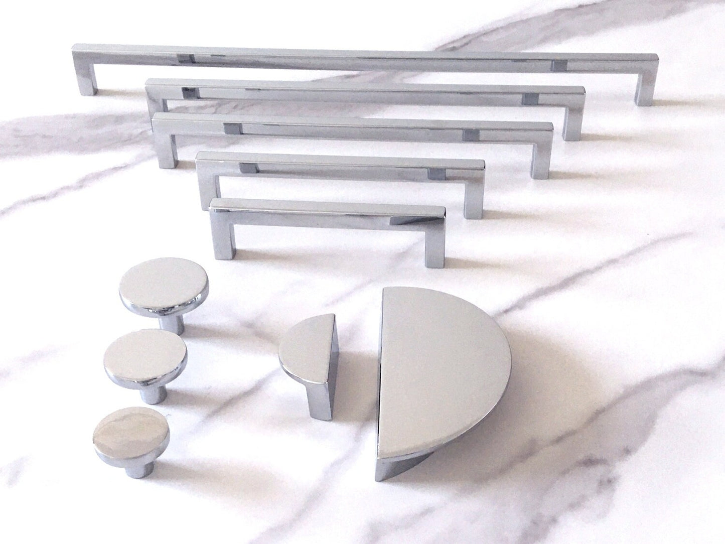 Multi Size Polished Chrome Cabinet Bar Handle & Half Moon Pull