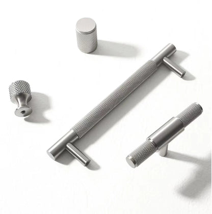 Knurled Cabinet Bar Pulls Solid Brass, Brushed Nickel, Modern Kitchen Hardware