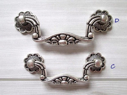 Sunflower Drawer Knobs and Pulls, Antique Silver Black, Retro Kitchen Hardware