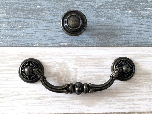 4-3/4 Inches Bail Dresser Drawer Pulls with matching round Cabinet knob
