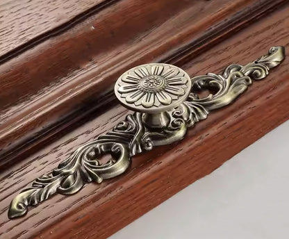 Aged Bronze Floral Cabinet Pull with Backplate - French Country