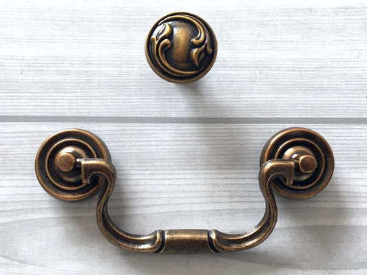 4 Inch Vintage Style Bail Drawer Pulls Handles antique Brass