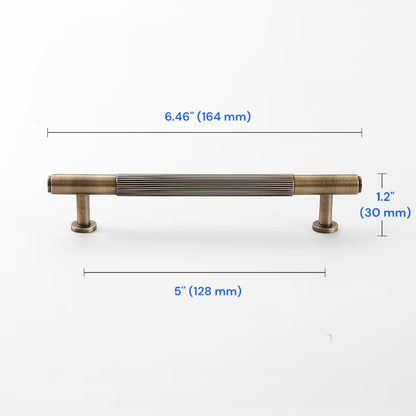 Fluted Brass Cabinet Pulls 96 128 160 224 256 320 mm, Antique Bronze Knurled Kitchen Hardware