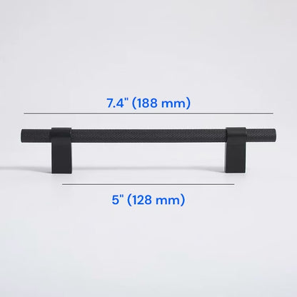 Knurled Cabinet Bar Pulls 96 128 224 320 mm, Brass / Matte Black, Sleek Modern Kitchen Hardware