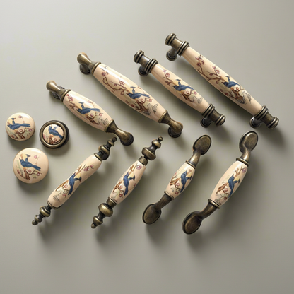 3" 3.75" 5" Flower Bird Pattern Porcelain Drawer Pull - Tan Bronze - LynnsHardware