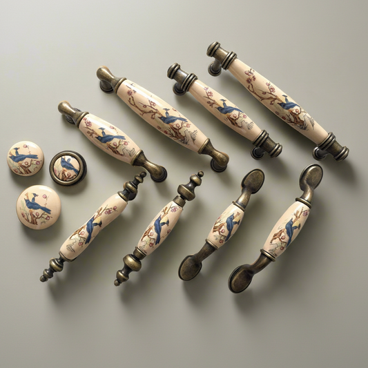 3" 3.75" 5" Flower Bird Pattern Porcelain Drawer Pull - Tan Bronze - LynnsHardware