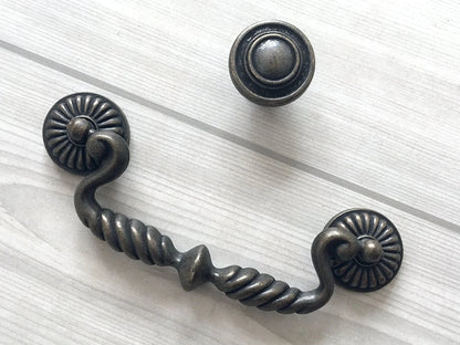 4.75" Drawer Pulls Drop Handle Dark Antique Bronze Vintage Style 4-3/4 Inch Centers