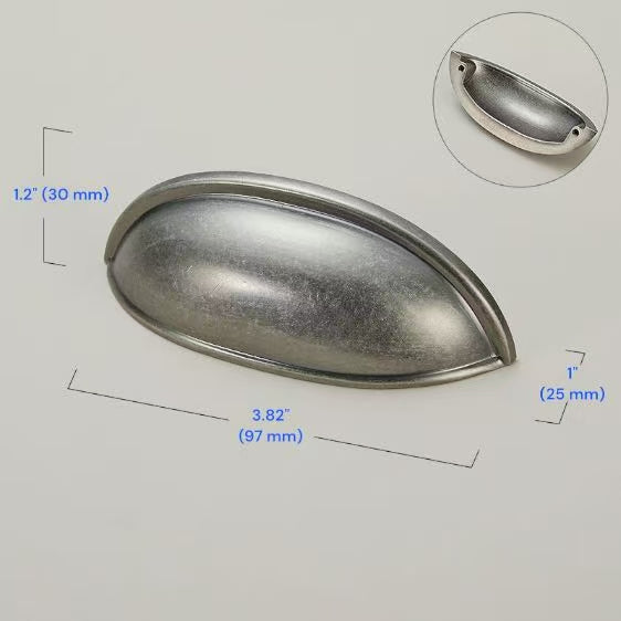 Antique Pewter Brass Cabinet Handles 76 96 128 160 mm, Drawer Knob, Rustic Kitchen Cup Pull