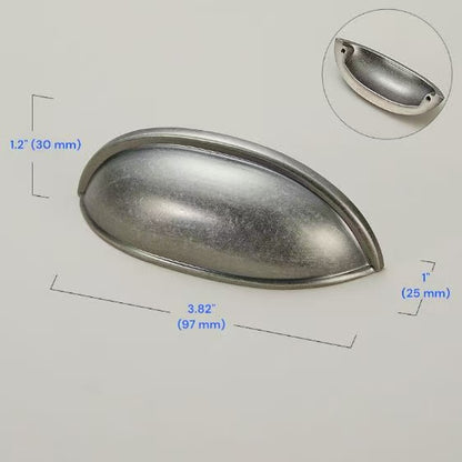 Antique Pewter Brass Cabinet Handles 76 96 128 160 mm, Drawer Knob, Rustic Kitchen Cup Pull