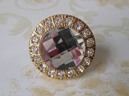 Gold Silver Glass Crystal Dresser Drawer Knob, Cabinet Pull, Shiny Clear Diamond Cut