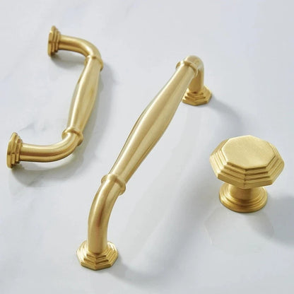 3.75" 5" 7.5" Octagonal Brass Cabinet Handles Brushed Gold Vanity Pulls