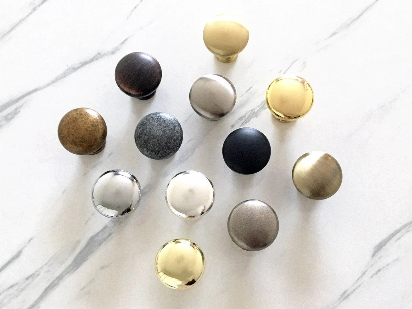Round Cabinet Knobs, Drawer Pulls, Gold Pewter Nickel Bronze, Kitchen Hardware