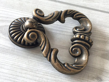 2.75" Wide Large Cabinet Drop Pull, Vintage Style Ring Drawer Knob, Antique Brass