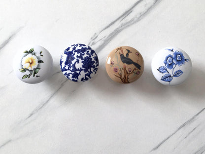 Ceramic Drawer Knobs, Kitchen Cabinet Pulls Hardware, Flower Bird Colorful