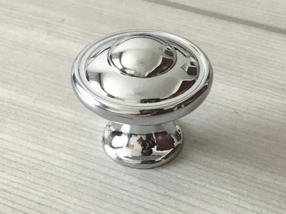 Polished Chrome Cabinet Knobs with Backplate, Modern Silver Kitchen Hardware